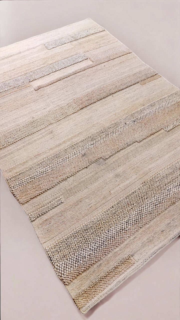 Ochre Modern Textured Wool Rug - Size: 7.8 x 5.4