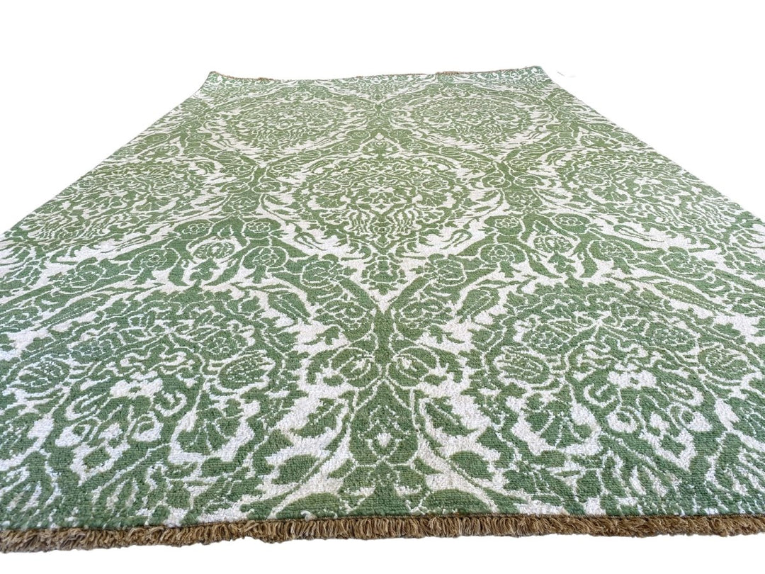 Green Wrought Trellis Silk Rug - Size: 8.3 x 5.3 - Imam Carpets - Online Shop