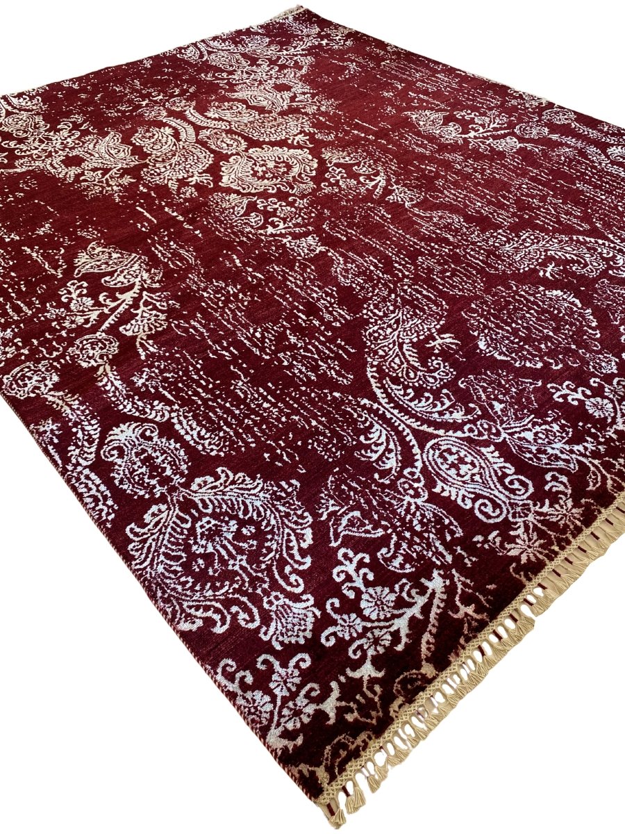 Red Faded Wrought Silk Rug - Size: 9.11 x 8.3 - Imam Carpets - Online Shop