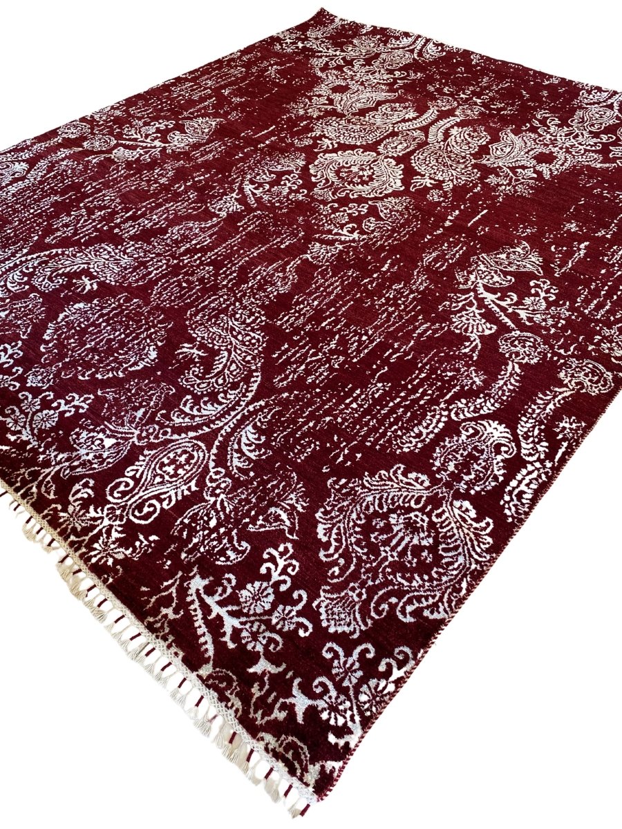 Red Faded Wrought Silk Rug - Size: 9.11 x 8.3 - Imam Carpets - Online Shop