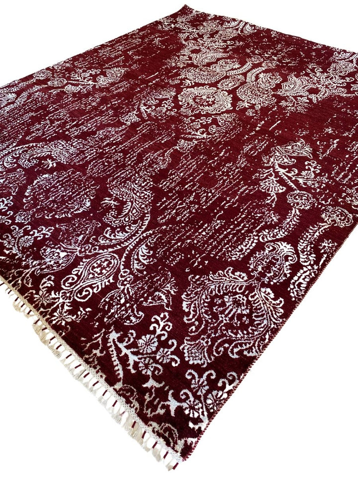 Red Faded Wrought Silk Rug - Size: 9.11 x 8.3 - Imam Carpets - Online Shop