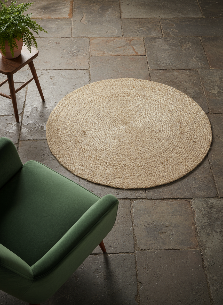 Braided Natural Jute Rug - Size: 3.8 x 3.8