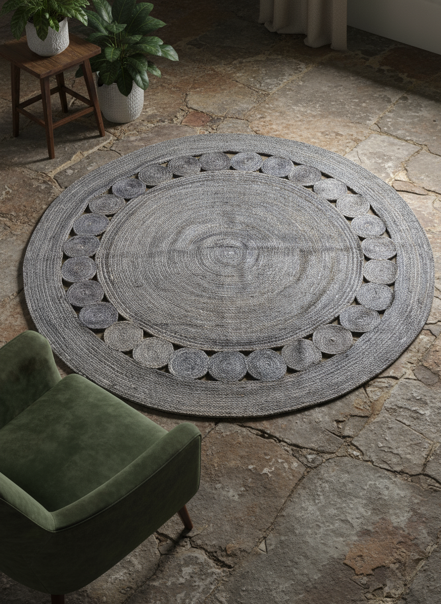 Braided Overdyed Jute Rug - Size: 7.8 x 7.8