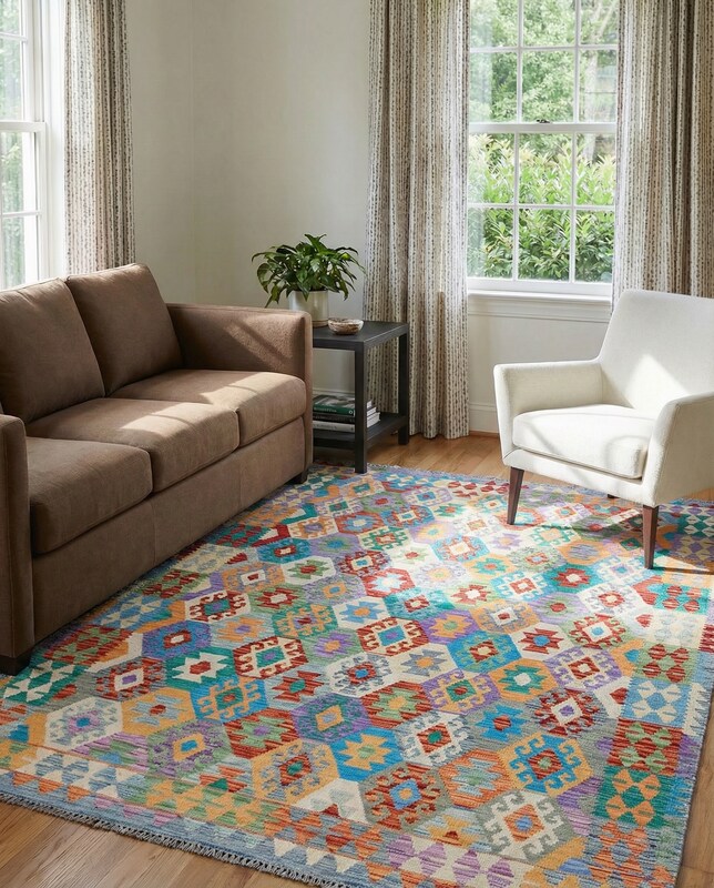 Maimana Afghanistan Kilim Rug - Size: 9.4 x 6.8