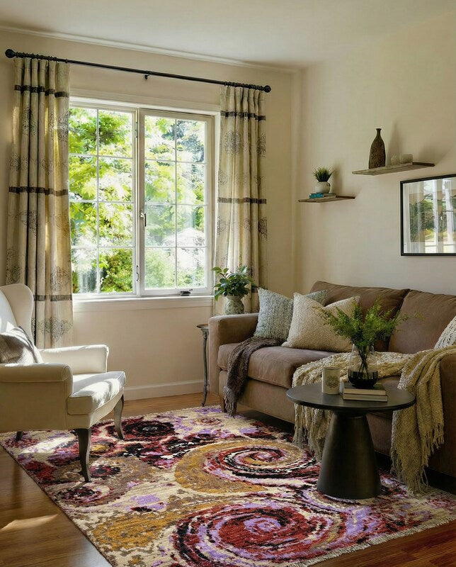 Modern Chobi Silk & Wool Rug - Size: 6.1 x 4.1