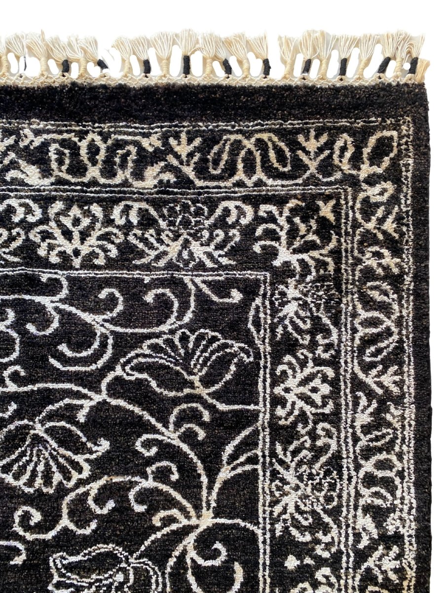 Black & White Floral Silk Rug - Size: 10.2 x 8.2 - Imam Carpet Co. Home