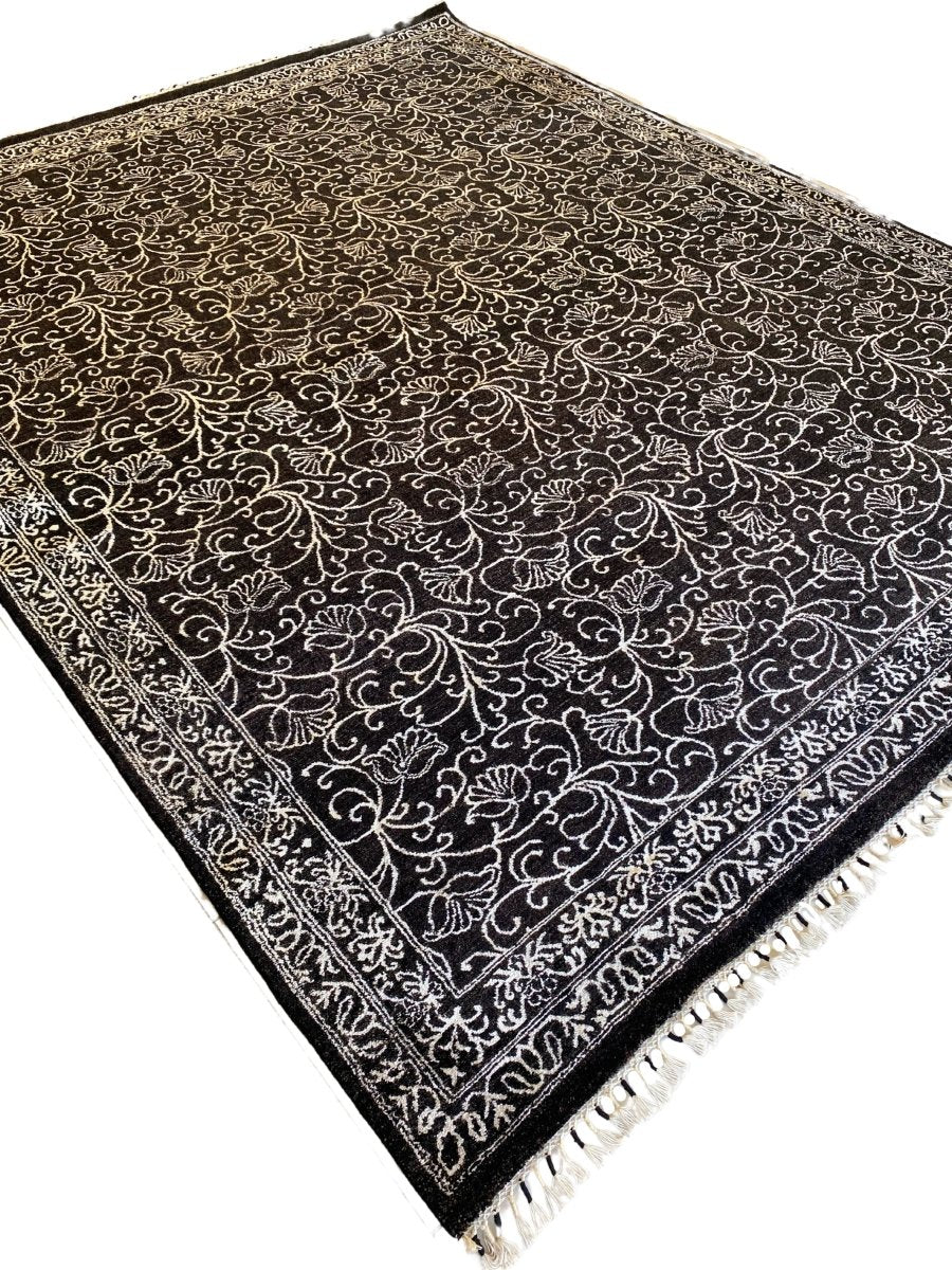 Black & White Floral Silk Rug - Size: 10.2 x 8.2 - Imam Carpet Co. Home