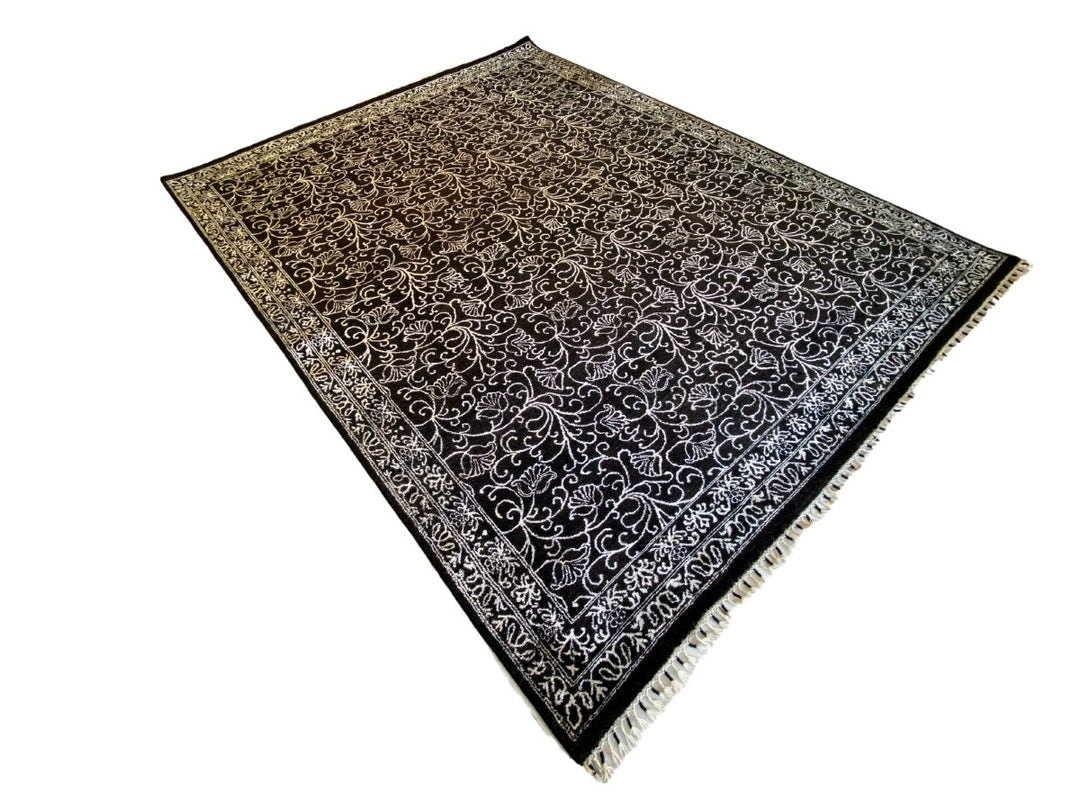 Black & White Floral Silk Rug - Size: 10.2 x 8.2 - Imam Carpet Co. Home