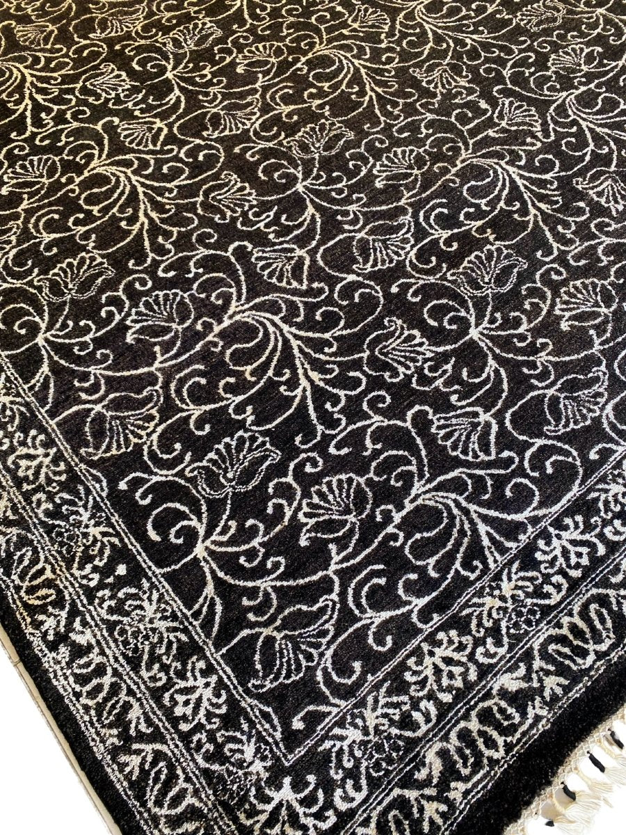 Black & White Floral Silk Rug - Size: 10.2 x 8.2 - Imam Carpet Co. Home