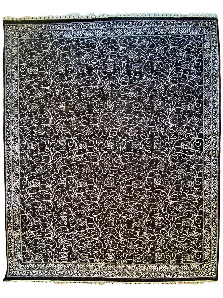 Black & White Floral Silk Rug - Size: 10.2 x 8.2 - Imam Carpet Co