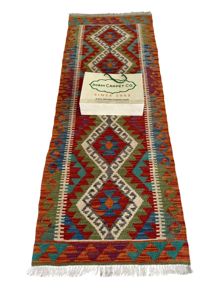 Colourful Afghani Chobi Kilim - Size: 6.7 x 2.6 (Runner) - Imam Carpet Co. Home