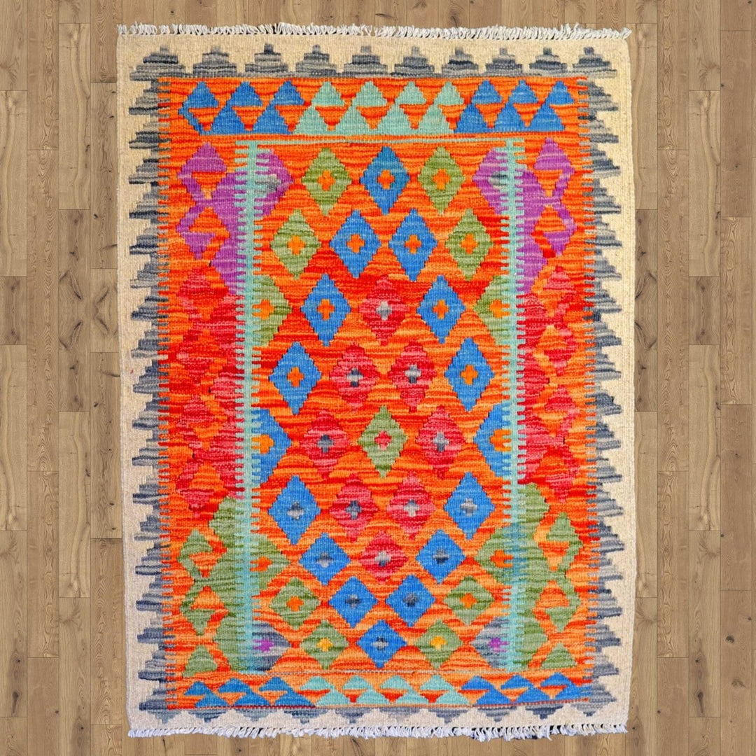 Colourful Bohemian Kilim - Size: 3.11 x 2.10 - Imam Carpets - Online Shop