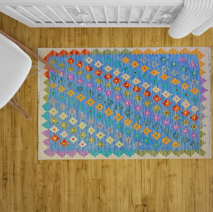 Colourful Bohemian Kilim - Size: 3.9 x 2.10 - Imam Carpets - Online Shop