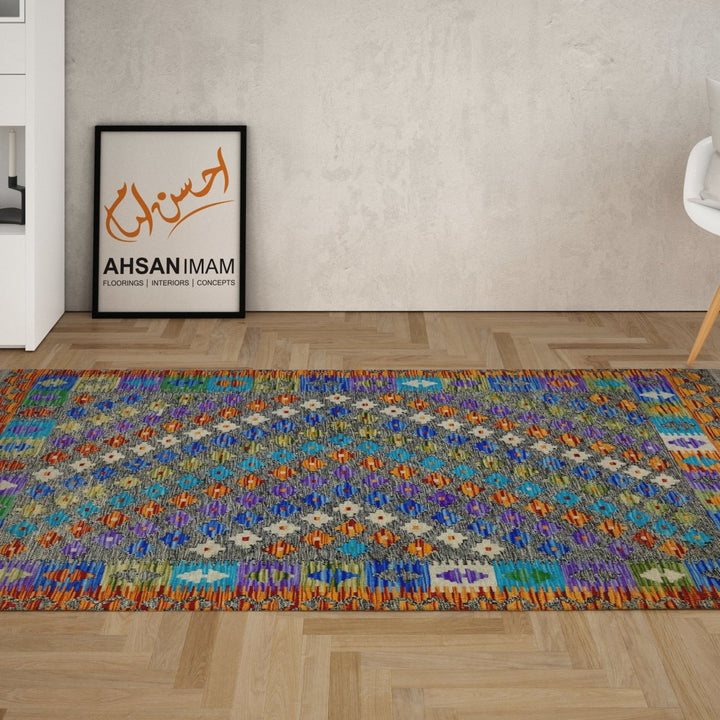 Colourful Bohemian Kilim - Size: 4.10 x 3.5 - Imam Carpets - Online Shop