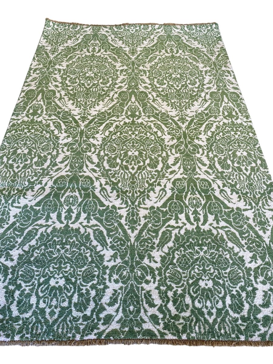 Green Wrought Trellis Silk Rug - Size: 8.3 x 5.3 - Imam Carpets - Online Shop