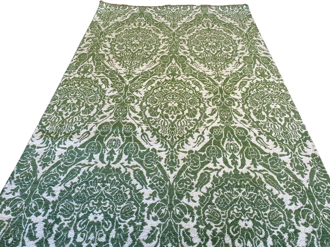 Green Wrought Trellis Silk Rug - Size: 8.3 x 5.3 - Imam Carpets - Online Shop