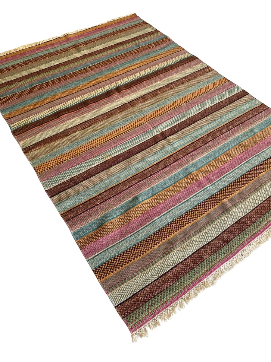 Multi Stripe Turkish Dhurrie - Size: 7.6 x 5.2 - Imam Carpet Co. Home