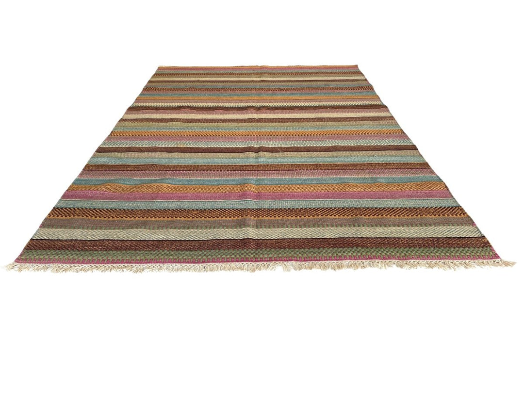 Multi Stripe Turkish Dhurrie - Size: 7.6 x 5.2 - Imam Carpet Co. Home