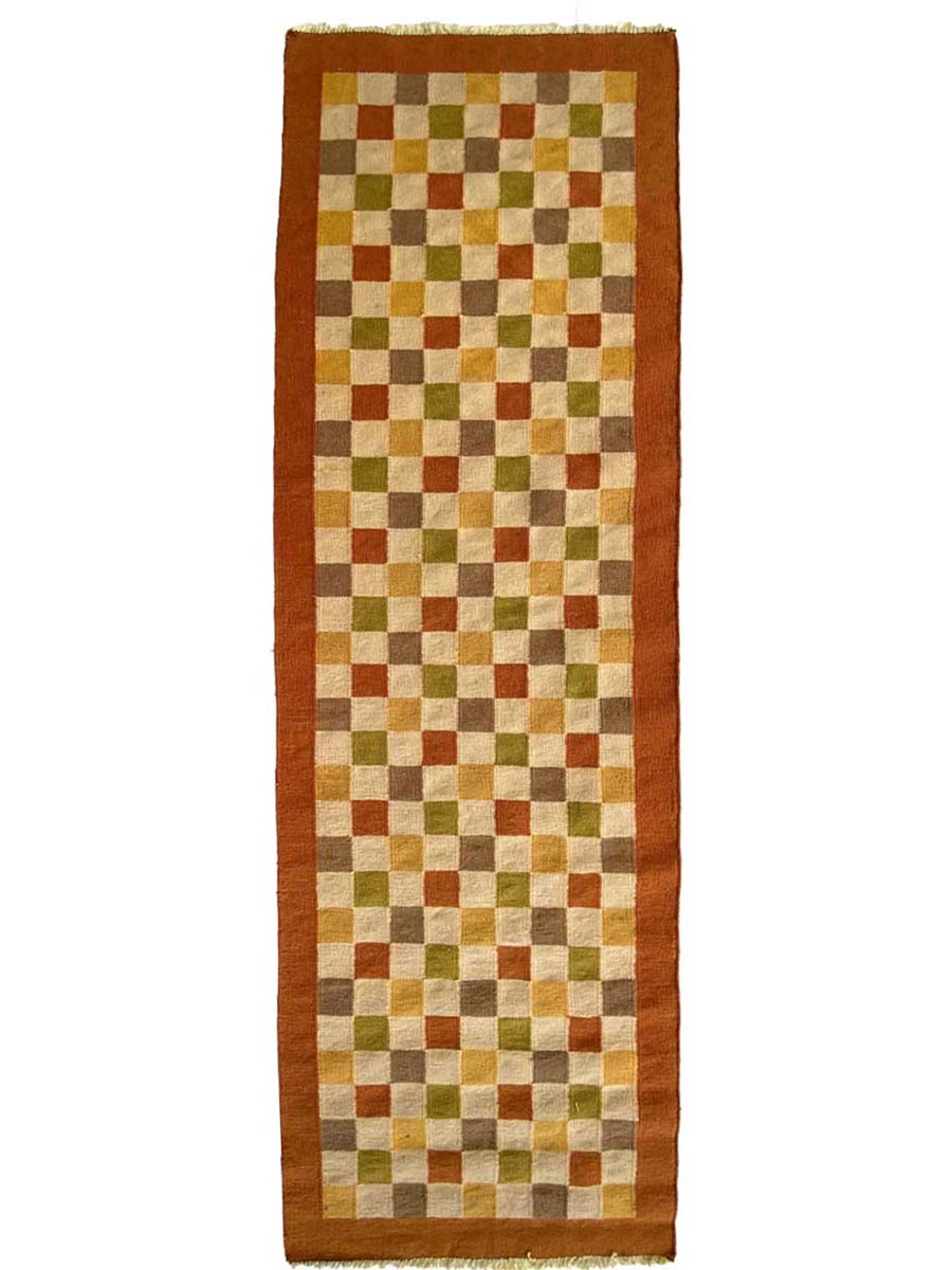 Orange Checkboxes Runner - Size: 8 x 2.7 - Imam Carpet Co