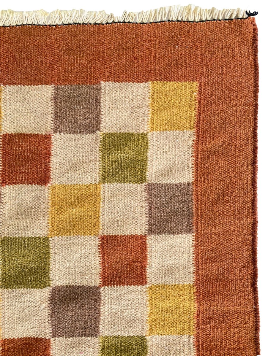 Orange Checkboxes Runner - Size: 8 x 2.7 - Imam Carpets Online Store