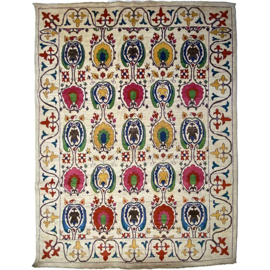 White Suzani Rug - Size: 11 x 8.1 - Imam Carpets - Online Shop