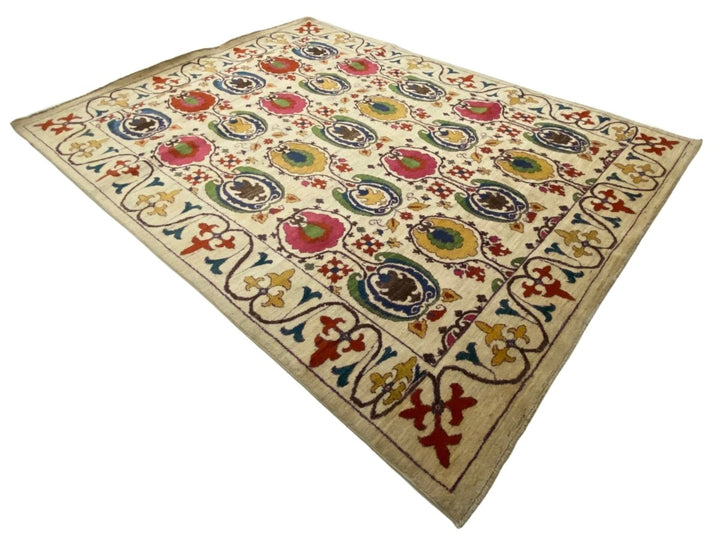 White Suzani Rug - Size: 11 x 8.1 - Imam Carpets - Online Shop