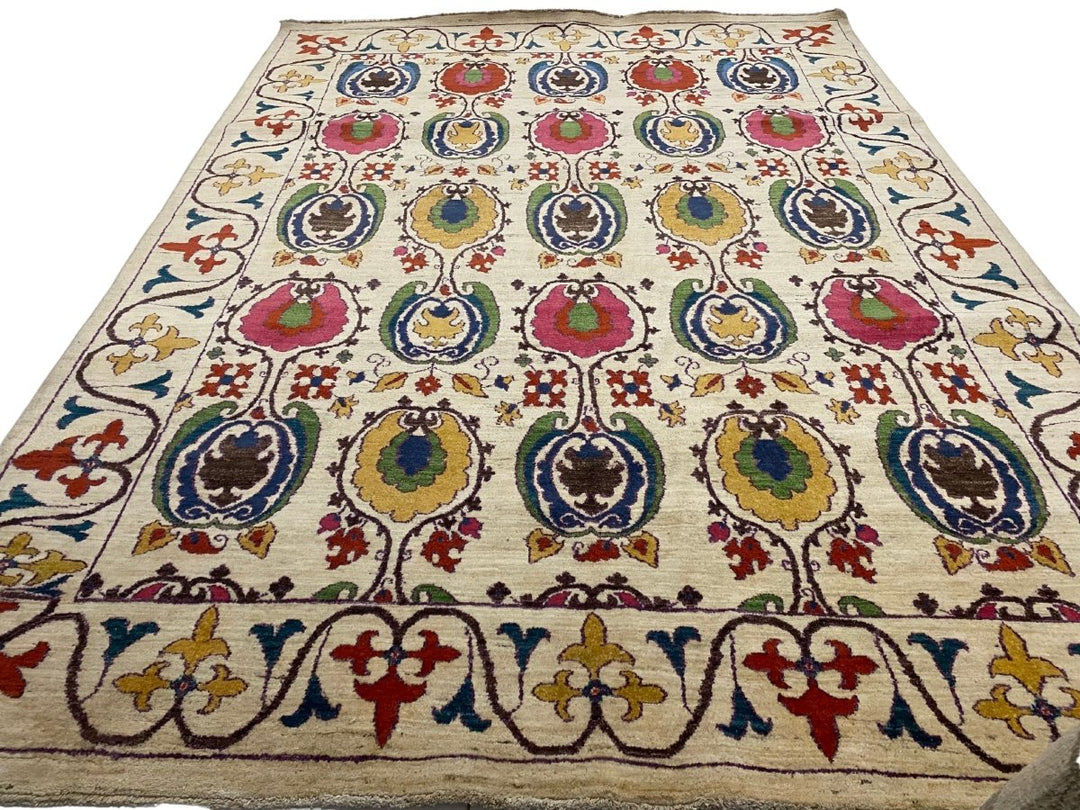 White Suzani Rug - Size: 11 x 8.1 - Imam Carpets - Online Shop