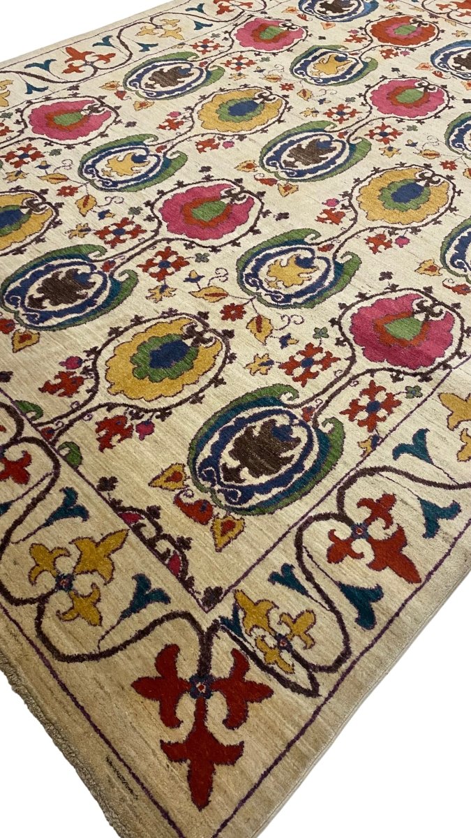 White Suzani Rug - Size: 11 x 8.1 - Imam Carpets - Online Shop