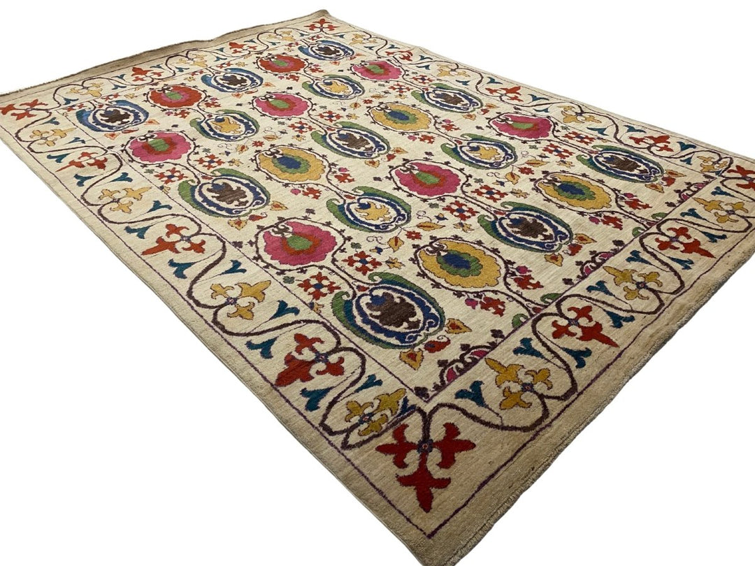 White Suzani Rug - Size: 11 x 8.1 - Imam Carpets - Online Shop