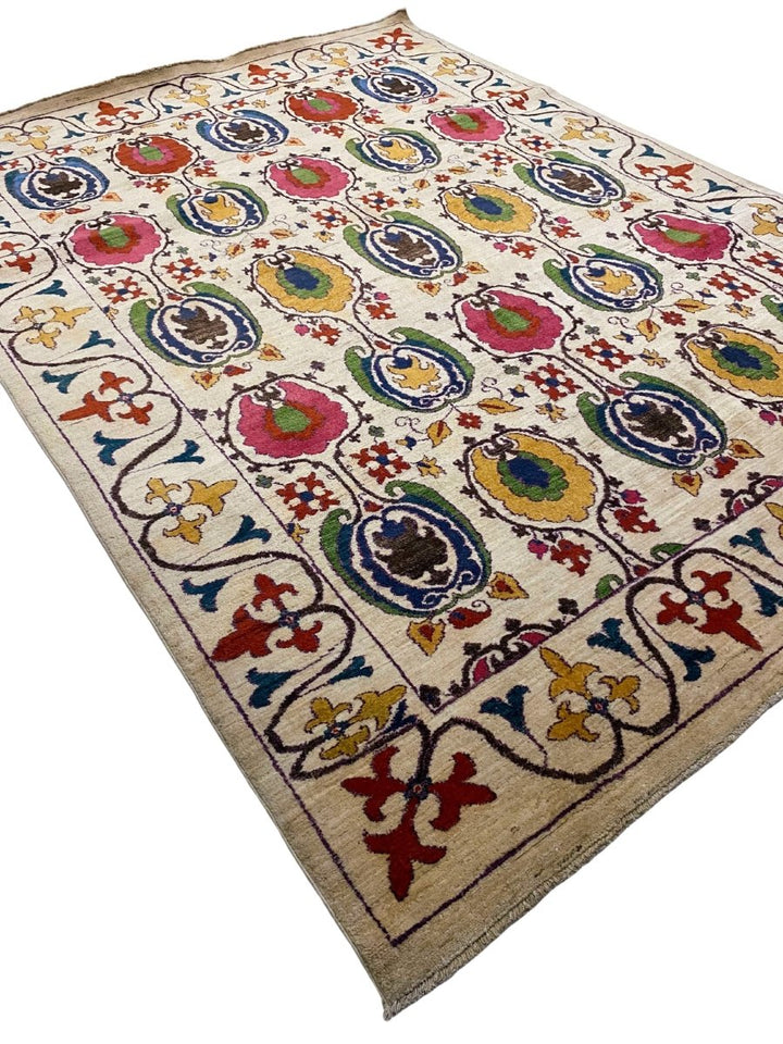 White Suzani Rug - Size: 11 x 8.1 - Imam Carpets - Online Shop